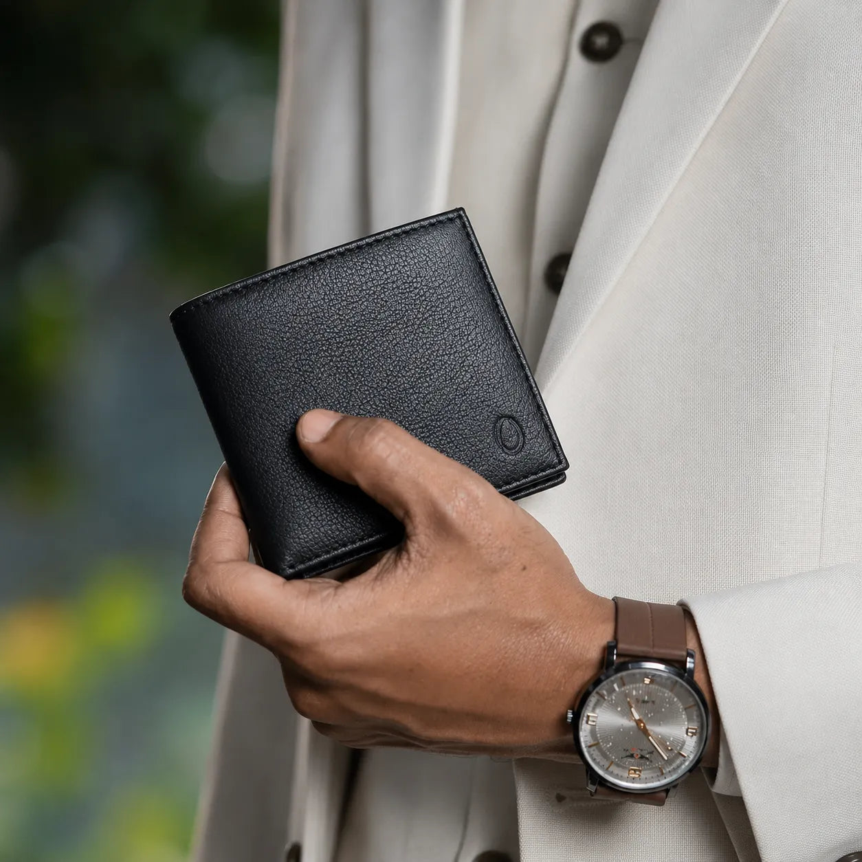 Wallet Men Black with coin pouch - Bifold Lucky Wallet- Full Grain Leather Wallet with NO HOLE- Black Wallet - 3704CP Oxhide