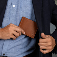 Wallet Men Brown with coin pouch - Bifold Lucky Wallet- Full Grain Leather Wallet with NO HOLE- Brown Wallet - 3704CP Oxhide