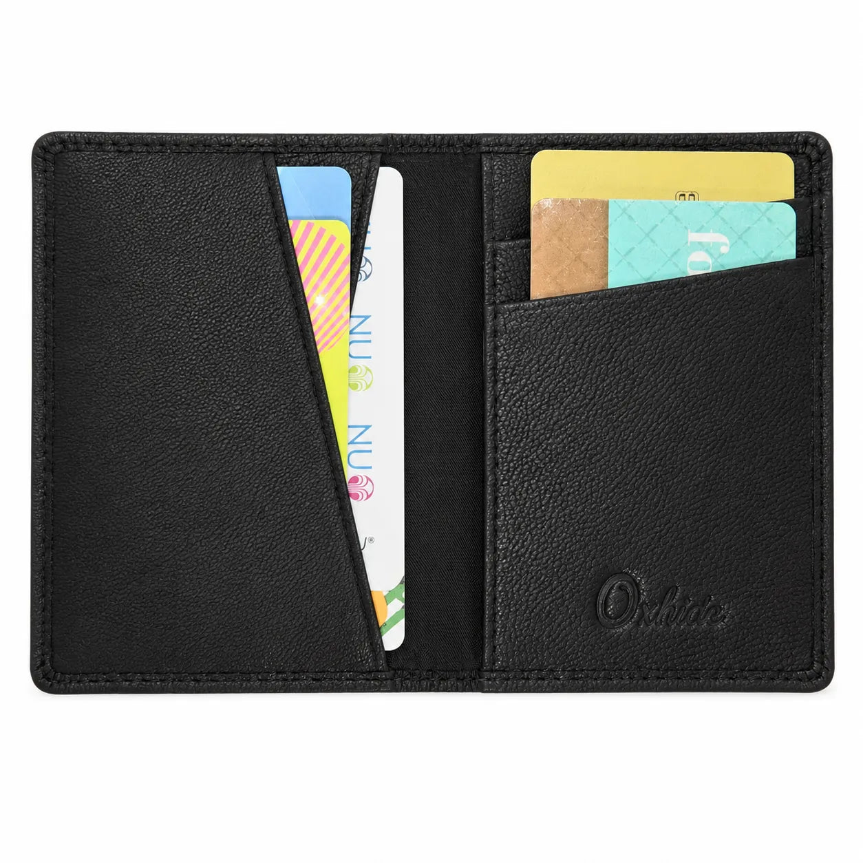 Bi-fold Leather Card Holder Black -4166