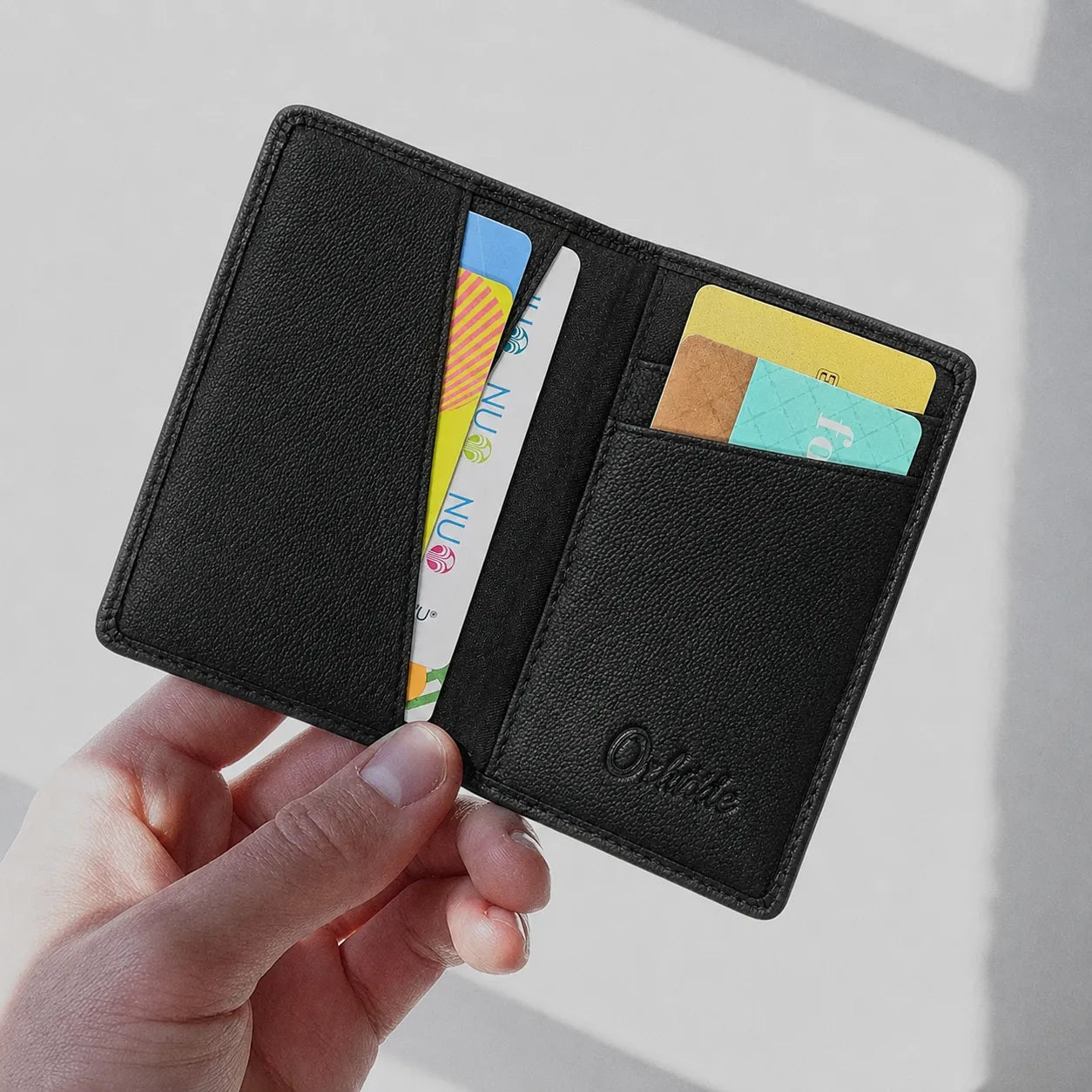 Bi-fold Leather Card Holder Black -4166