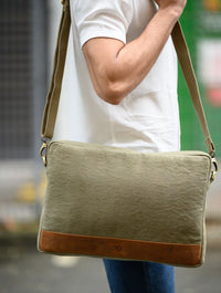 Canvas leather Laptop Bag for Men - Canvas Laptop Bag Men - Messenger Bag for Men - Men's Handbag Casual Leather - Oxhide J0042