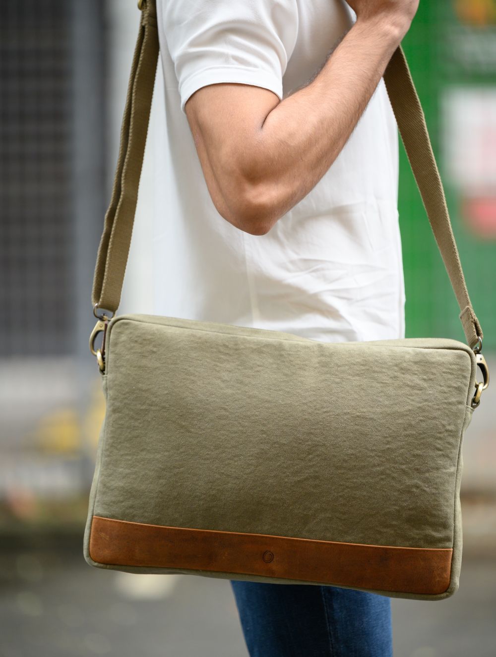 Canvas leather Laptop Bag for Men - Canvas Laptop Bag Men - Messenger Bag for Men - Men's Handbag Casual Leather - Oxhide J0042