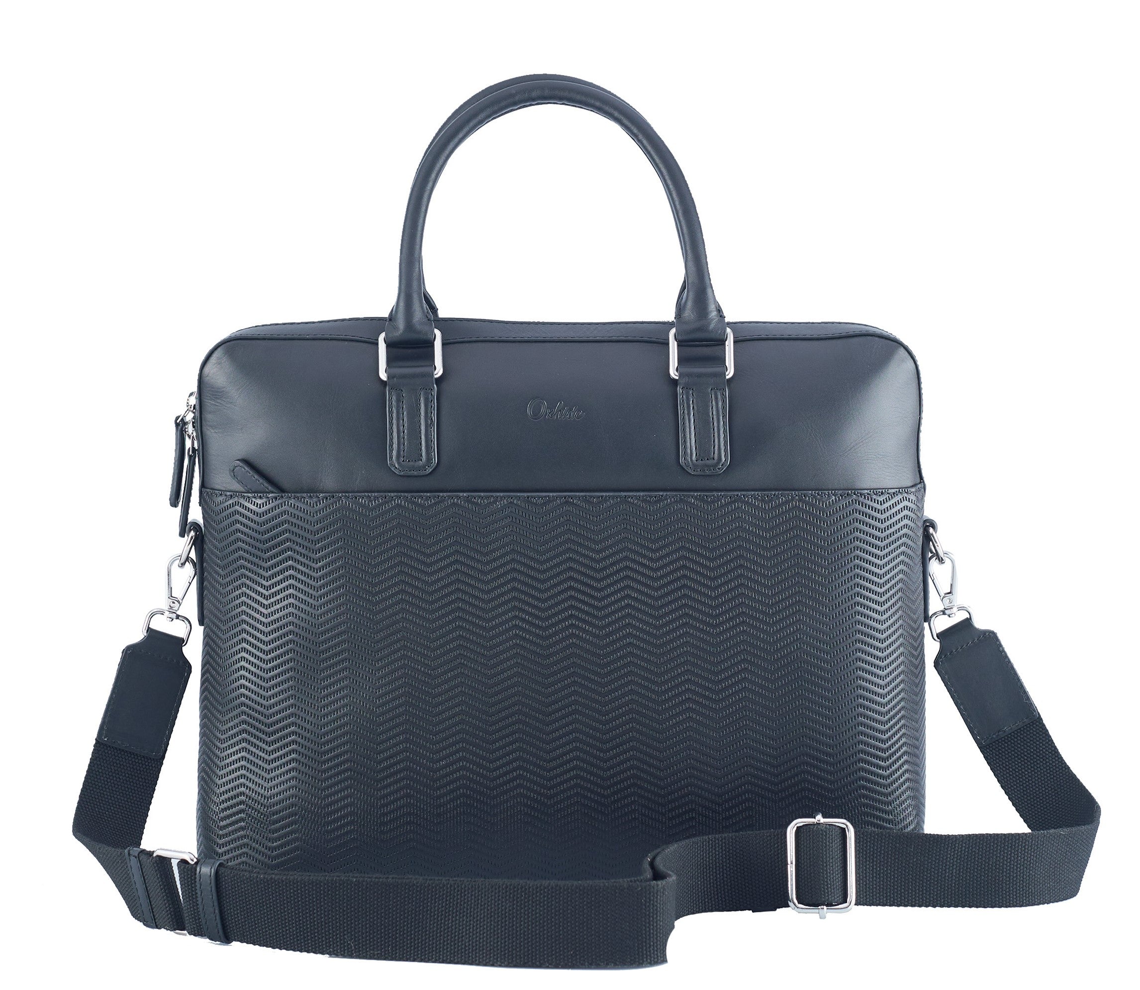 Black Mens Leather Laptop office Bag -Travel bag -Sling Bag- Executive Black Bag -Oxhide CR011