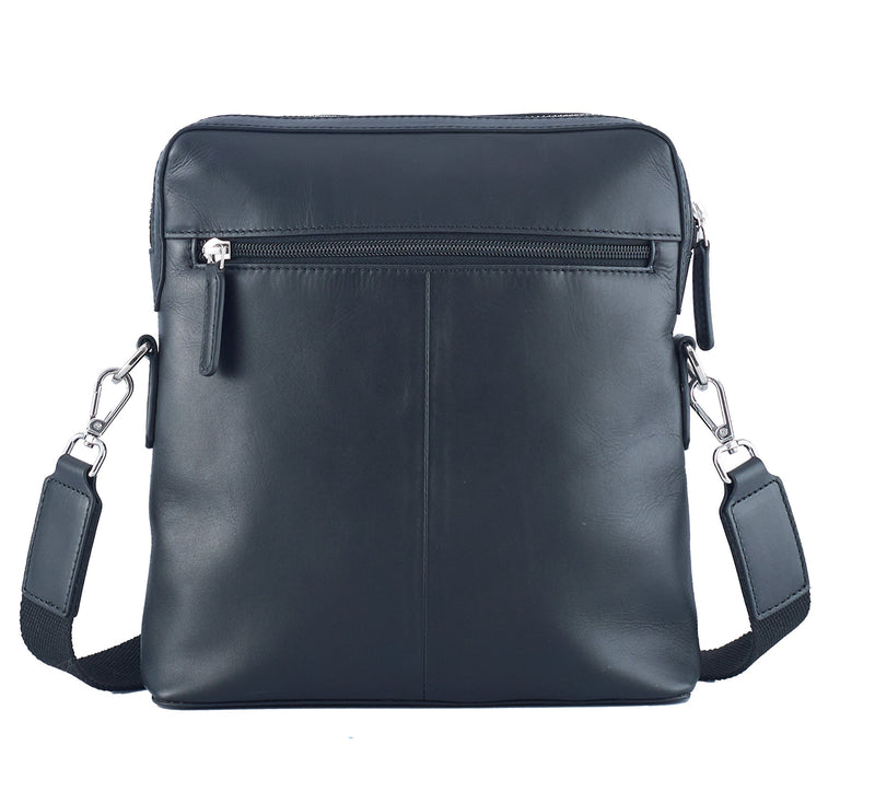 Premium Leather Messenger Bag - Full Grain Leather Sling Bag - Leather Bag for Men CR10 BLACK