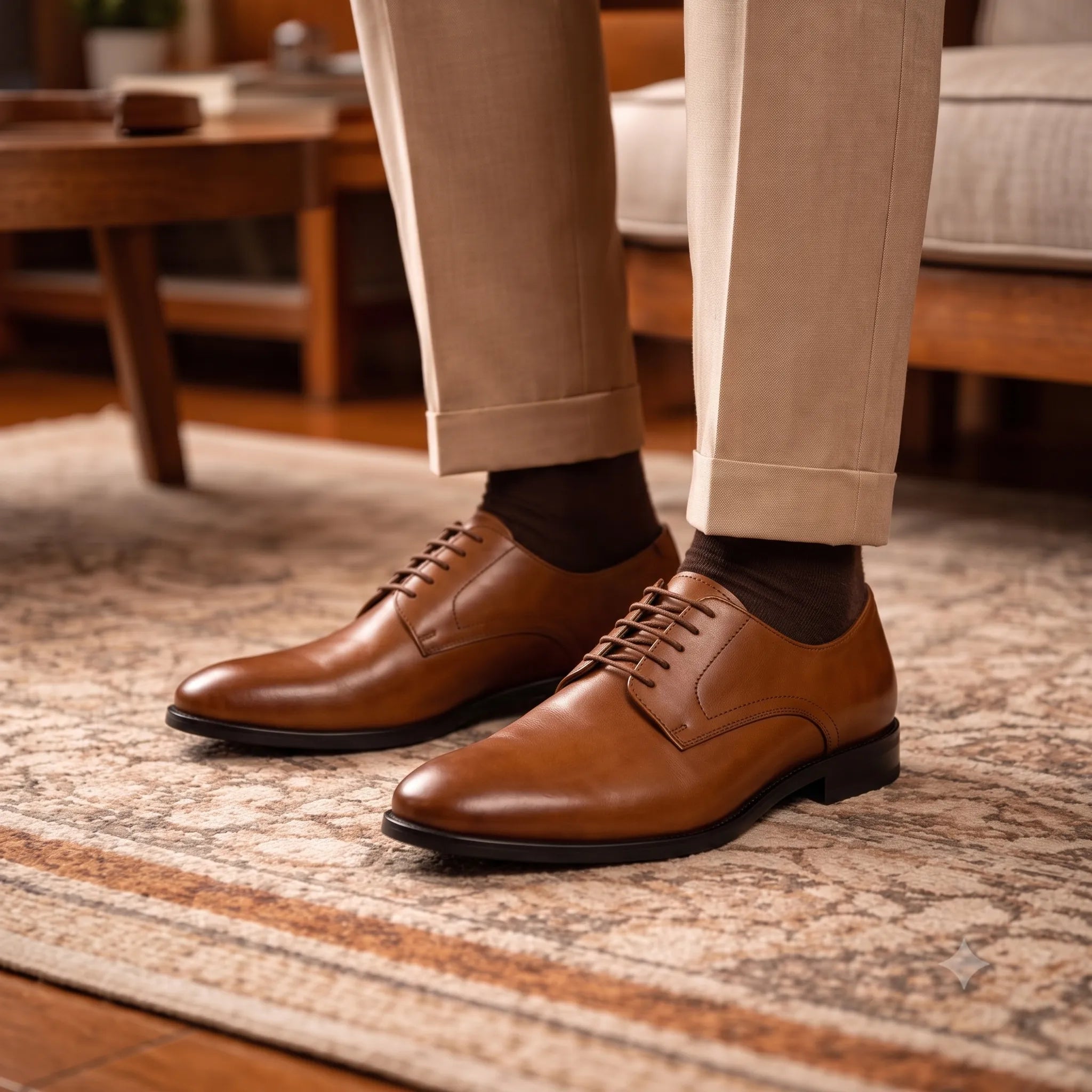Tan Leather Formal Lace-Up Shoes-BOM-MXG931-TAN