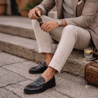 Black Leather Penny Loafers-TR 2803 BLACK