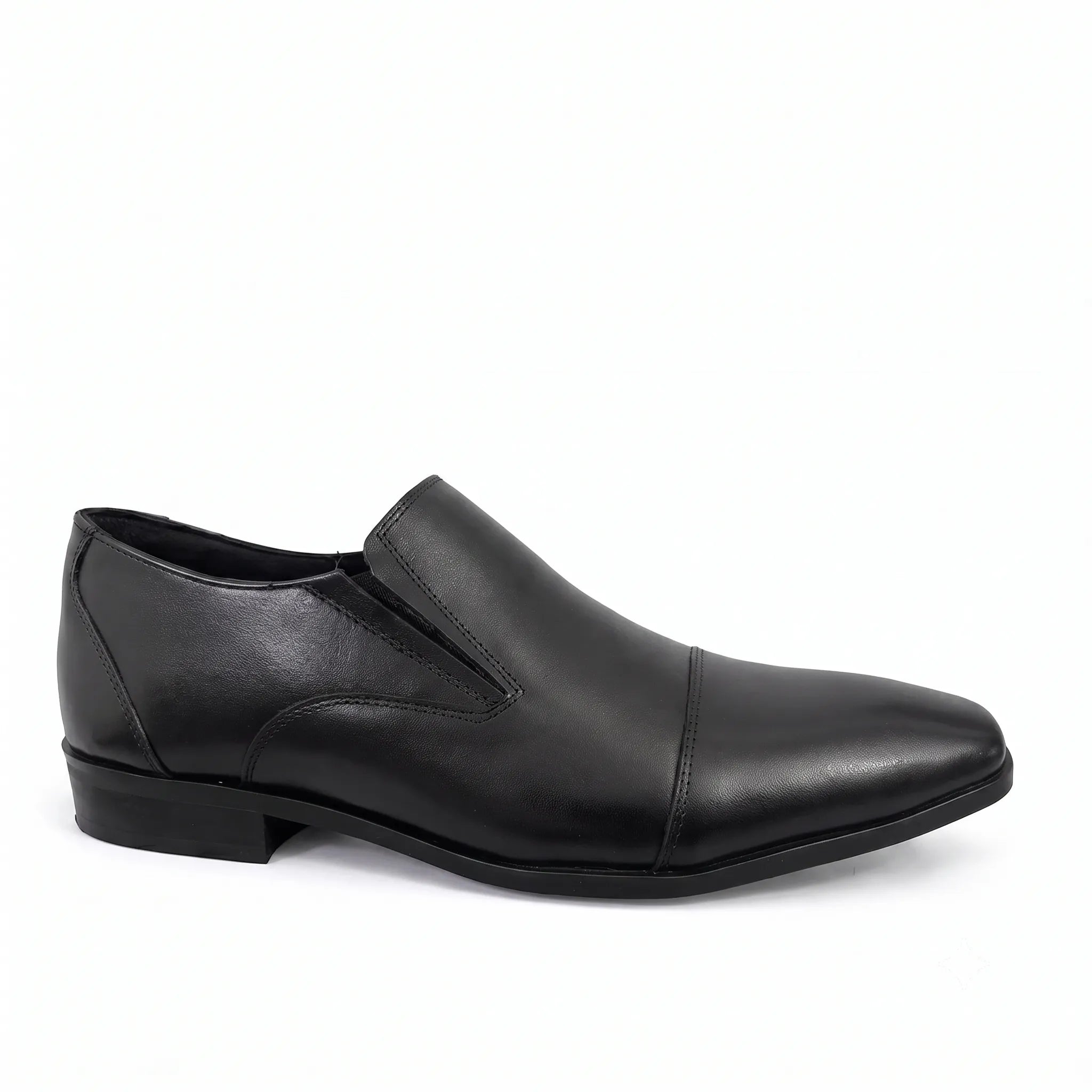Black Leather Formal Slip-On Shoes -BOM-11635-BLK