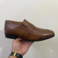 Brown Leather Formal Loafers -BOM-11631-TAN