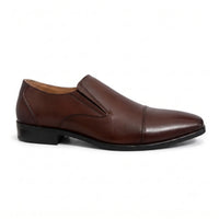Brown Leather Cap-Toe Formal Slip-On Shoes -BOM-11635-TAN