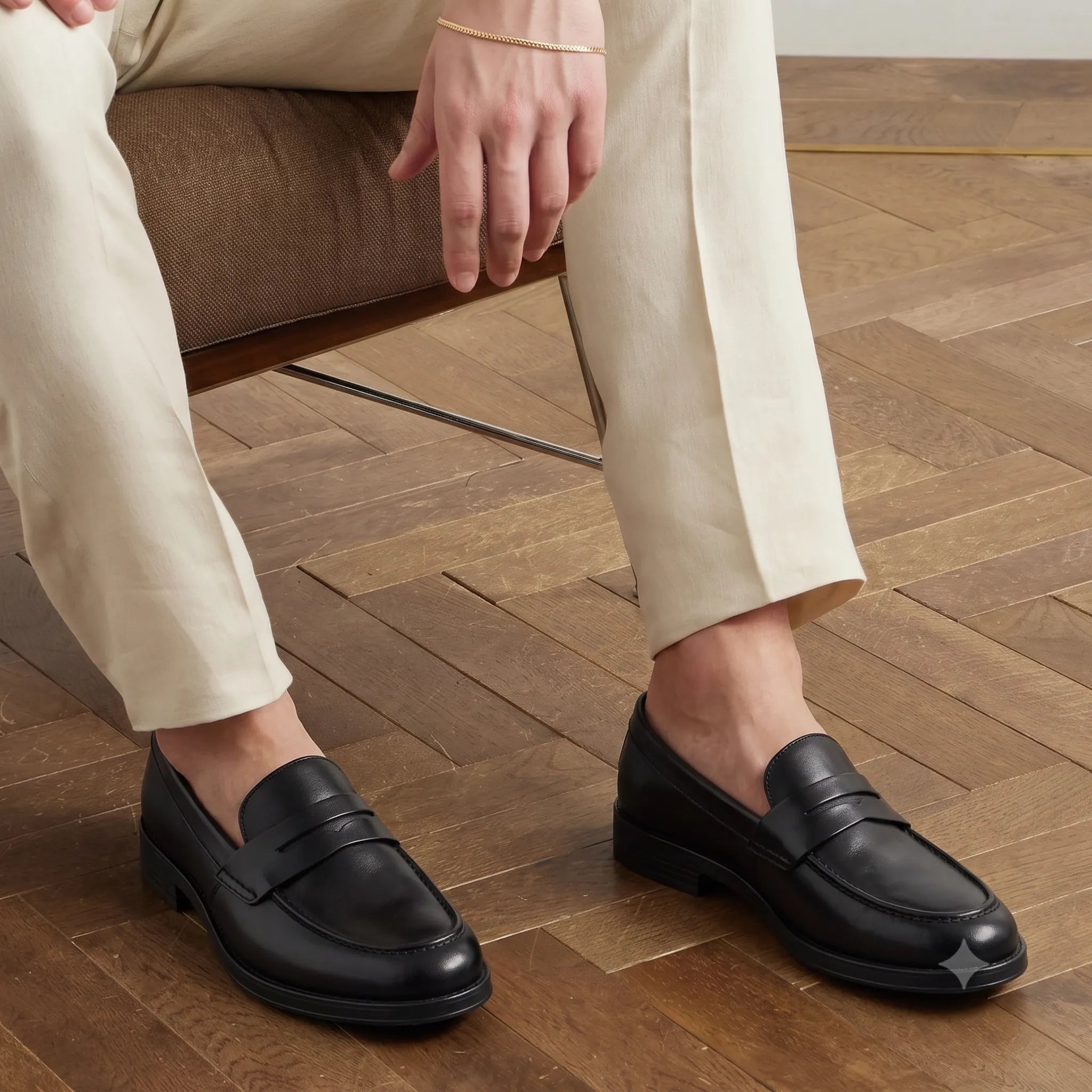 Black Leather Penny Loafers-TR 2803 BLACK