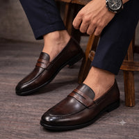 Brown Leather Penny Loafers-2803 BROWN