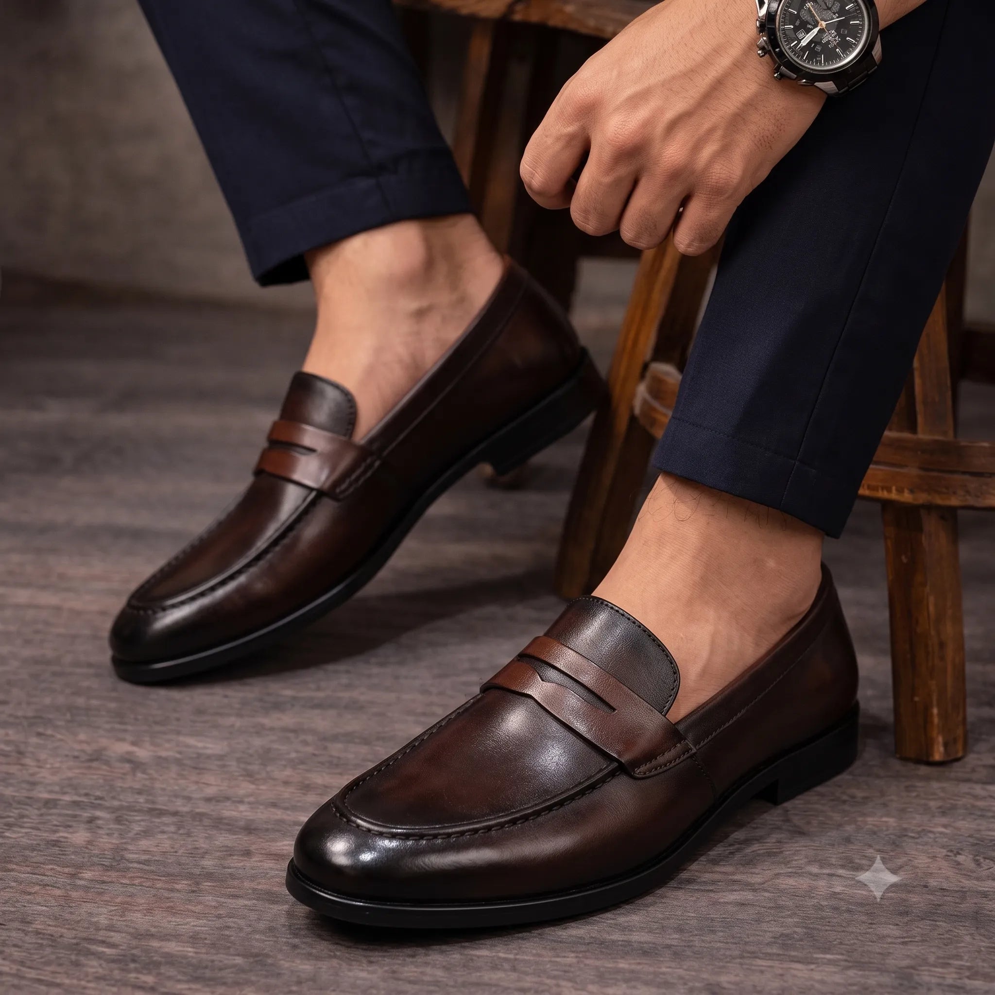 Brown Leather Penny Loafers-2803 BROWN