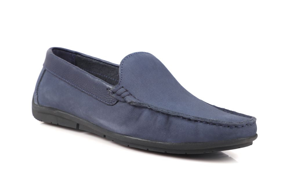 Navy Leather Slip-On Shoes-TR 1403 NAVY