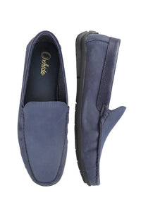 Navy Leather Slip-On Shoes-TR 1403 NAVY