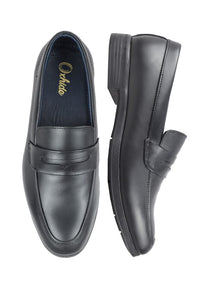 Black Leather Penny Loafers-TR 2803 BLACK