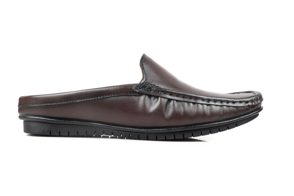 Brown Leather Back-Open Slip-On Shoes -TR 1406 BROWN