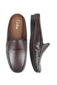 Brown Leather Back-Open Slip-On Shoes -TR 1406 BROWN