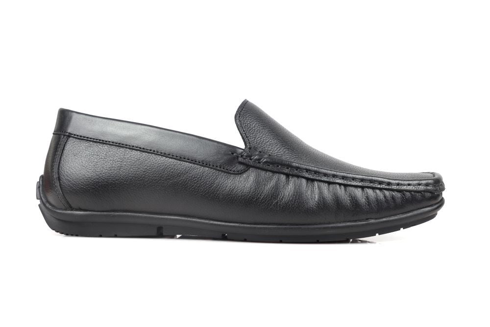 Oxhide Black Leather Slip-On Shoes-TR 1402 BLACK