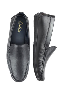 Oxhide Black Leather Slip-On Shoes-TR 1402 BLACK