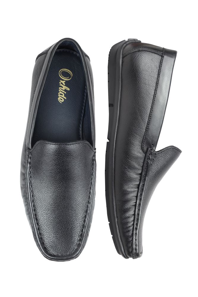 Oxhide Black Leather Slip-On Shoes-TR 1402 BLACK