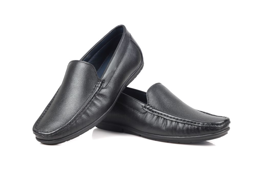 Oxhide Black Leather Slip-On Shoes-TR 1402 BLACK