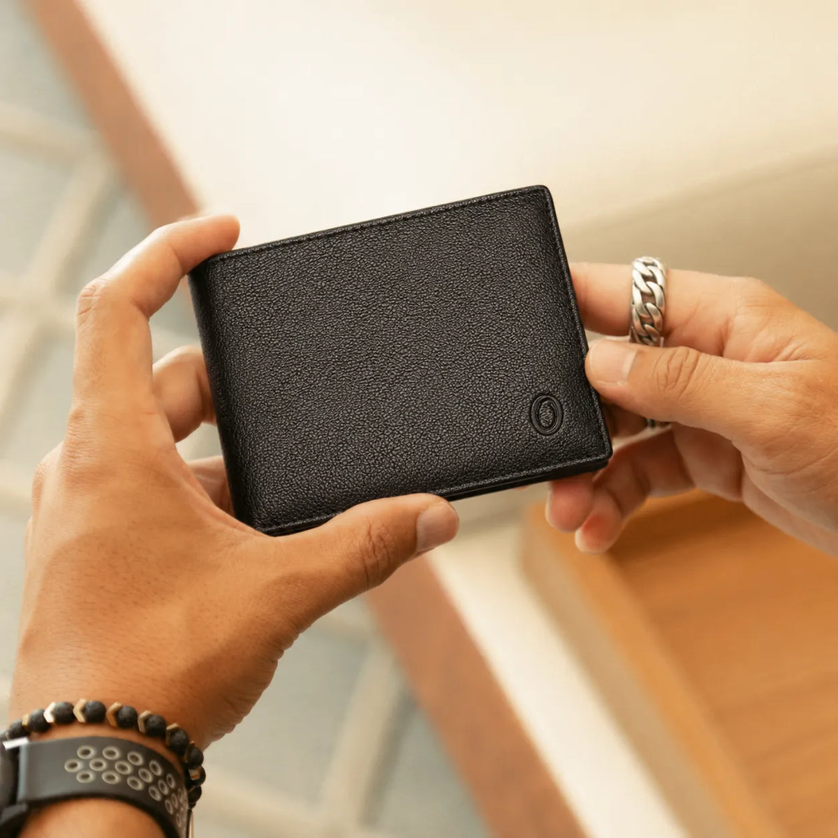 Men Wallet with Coin Pouch - Full Grain Leather Wallet - Bifold Wallet - Black Wallet -JG04 Oxhide