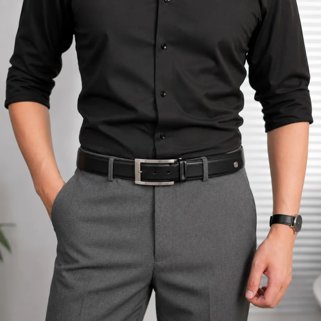 Formal Belt Men - Real Leather - Business / Office wear belt 35mm width - Black -S26 - Toledo
