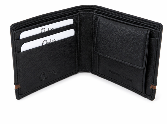 Wallet for Men with coin pouch-Minimalist Wallet -Full Grain Leather Wallet-Slim Wallet BLACK- SD19 Oxhide