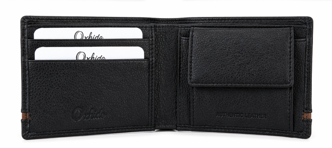 Wallet for Men with coin pouch-Minimalist Wallet -Full Grain Leather Wallet-Slim Wallet BLACK- SD19 Oxhide