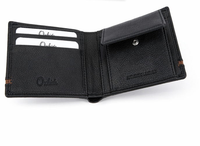 Wallet for Men with coin pouch-Minimalist Wallet -Full Grain Leather Wallet-Slim Wallet BLACK- SD19 Oxhide