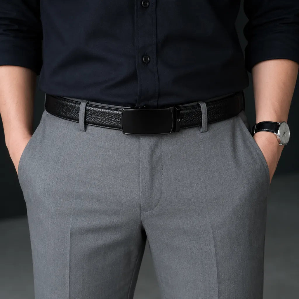 Automatic Leather Belt - Real Leather Ratchet Belt - Men Leather Belt with Auto Lock Buckle -TRACK BELT-ABB6I Oxhide