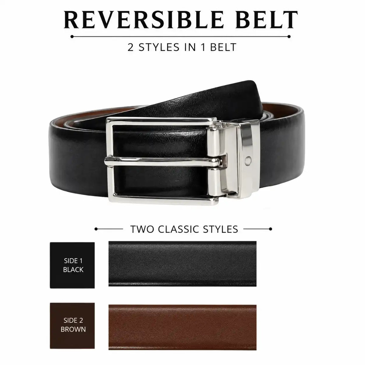 Oxhide reversible leather belt black and brown