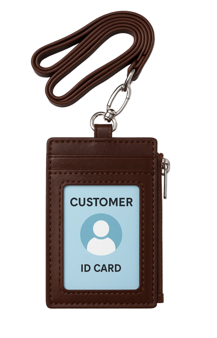 Oxhide Leather Lanyard / ID card holder Lanyard /Wallet/Leather - 4164 Brown