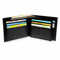 Wallet Men Black - Bifold Lucky  Wallet- Full Grain Leather Wallet with NO HOLE- Black Wallet - Oxhide 3851 Black