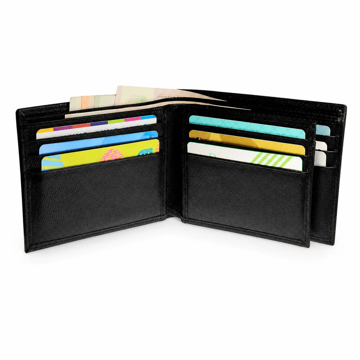 Wallet Men Black - Bifold Lucky  Wallet- Full Grain Leather Wallet with NO HOLE- Black Wallet - Oxhide 3851 Black