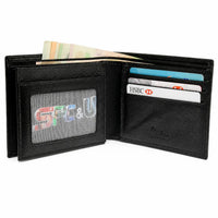 Wallet Men Black - Bifold Lucky  Wallet- Full Grain Leather Wallet with NO HOLE- Black Wallet - Oxhide 3851 Black
