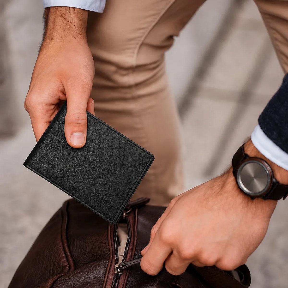 Wallet Men Black - Bifold Lucky  Wallet- Full Grain Leather Wallet with NO HOLE- Black Wallet - Oxhide 3851 Black