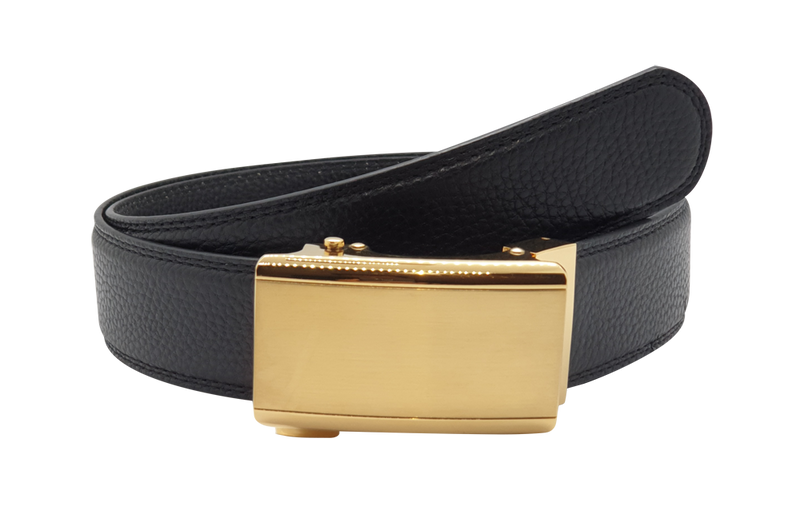 Mens Automatic Leather Belt - Full Grain Leather Ratchet Belt - Men Leather Belt with Auto Lock Buckle - Formal Belt Men - Belt without hole - Auto Lock Black Belt -ABB3C Oxhide