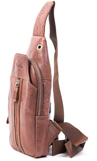 Oxhide Leather Men's Chest Bag - Travel Bag - Bikers Bag - Lightweight Anti-Theft Bag - Oxhide 10026 Brown