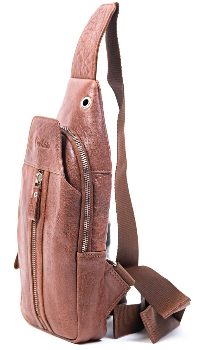 Oxhide Leather Men's Chest Bag - Travel Bag - Bikers Bag - Lightweight Anti-Theft Bag - Oxhide 10026 Brown