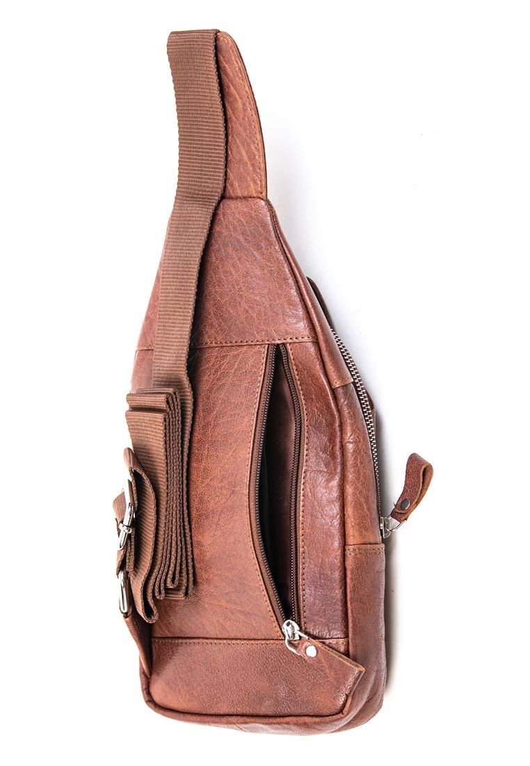 Oxhide Leather Men's Chest Bag - Travel Bag - Bikers Bag - Lightweight Anti-Theft Bag - Oxhide 10026 Brown