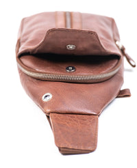 Oxhide Leather Men's Chest Bag - Travel Bag - Bikers Bag - Lightweight Anti-Theft Bag - Oxhide 10026 Brown
