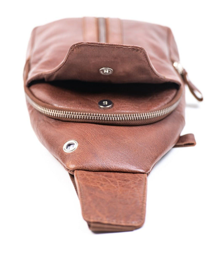 Oxhide Leather Men's Chest Bag - Travel Bag - Bikers Bag - Lightweight Anti-Theft Bag - Oxhide 10026 Brown