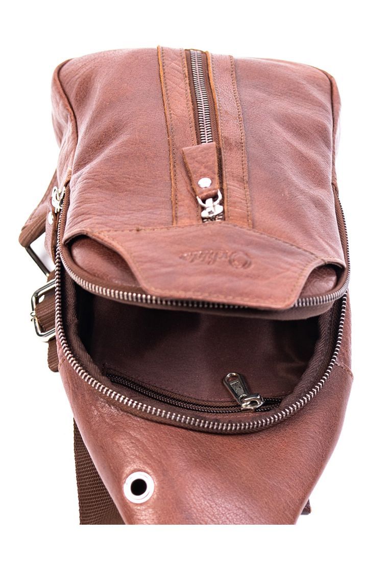 Oxhide Leather Men's Chest Bag - Travel Bag - Bikers Bag - Lightweight Anti-Theft Bag - Oxhide 10026 Brown