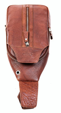 Oxhide Leather Men's Chest Bag - Travel Bag - Bikers Bag - Lightweight Anti-Theft Bag - Oxhide 10026 Brown