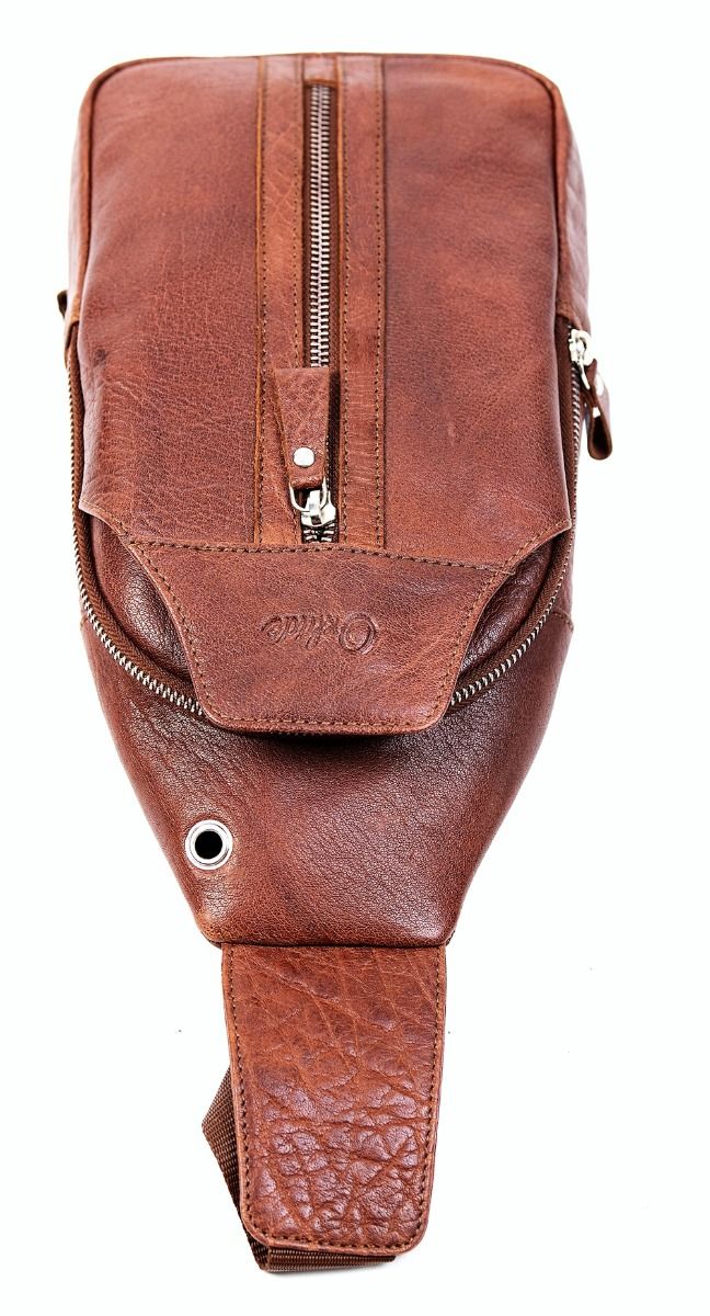 Oxhide Leather Men's Chest Bag - Travel Bag - Bikers Bag - Lightweight Anti-Theft Bag - Oxhide 10026 Brown