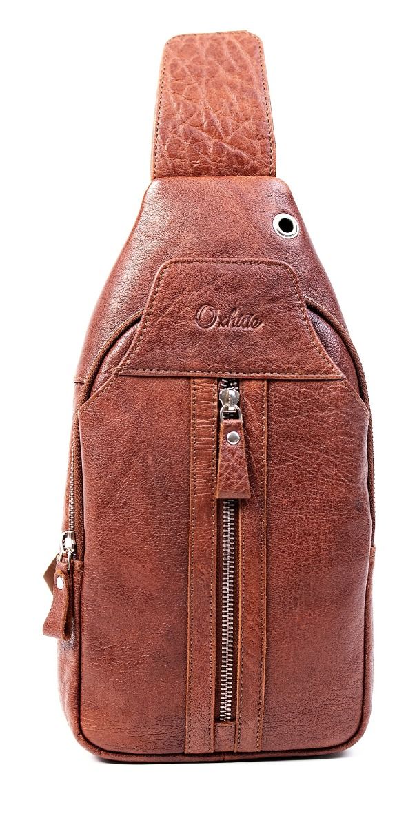 Oxhide Leather Men's Chest Bag - Travel Bag - Bikers Bag - Lightweight Anti-Theft Bag - Oxhide 10026 Brown