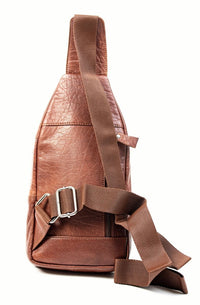 Oxhide Leather Men's Chest Bag - Travel Bag - Bikers Bag - Lightweight Anti-Theft Bag - Oxhide 10026 Brown