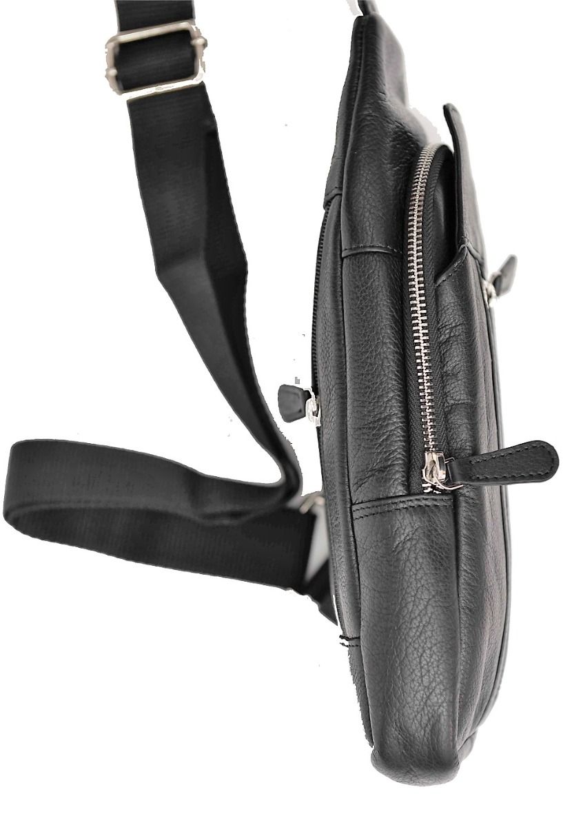 Oxhide Leather Men's Chest Bag - Travel Bag - Bikers Bag - Lightweight Anti-Theft Bag - Oxhide 10026 Black