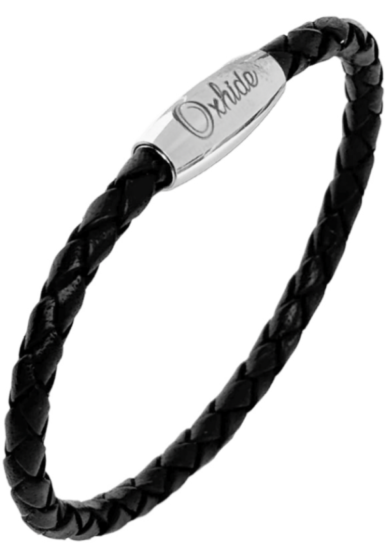 Oxhide Leather Bracelet Braided Black - Oxhide 4mm width